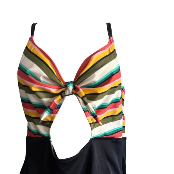 Beach Betty Striped Bow Front Cutout One-Piece Swimsuit Size XL NWT - Picture 3 of 5